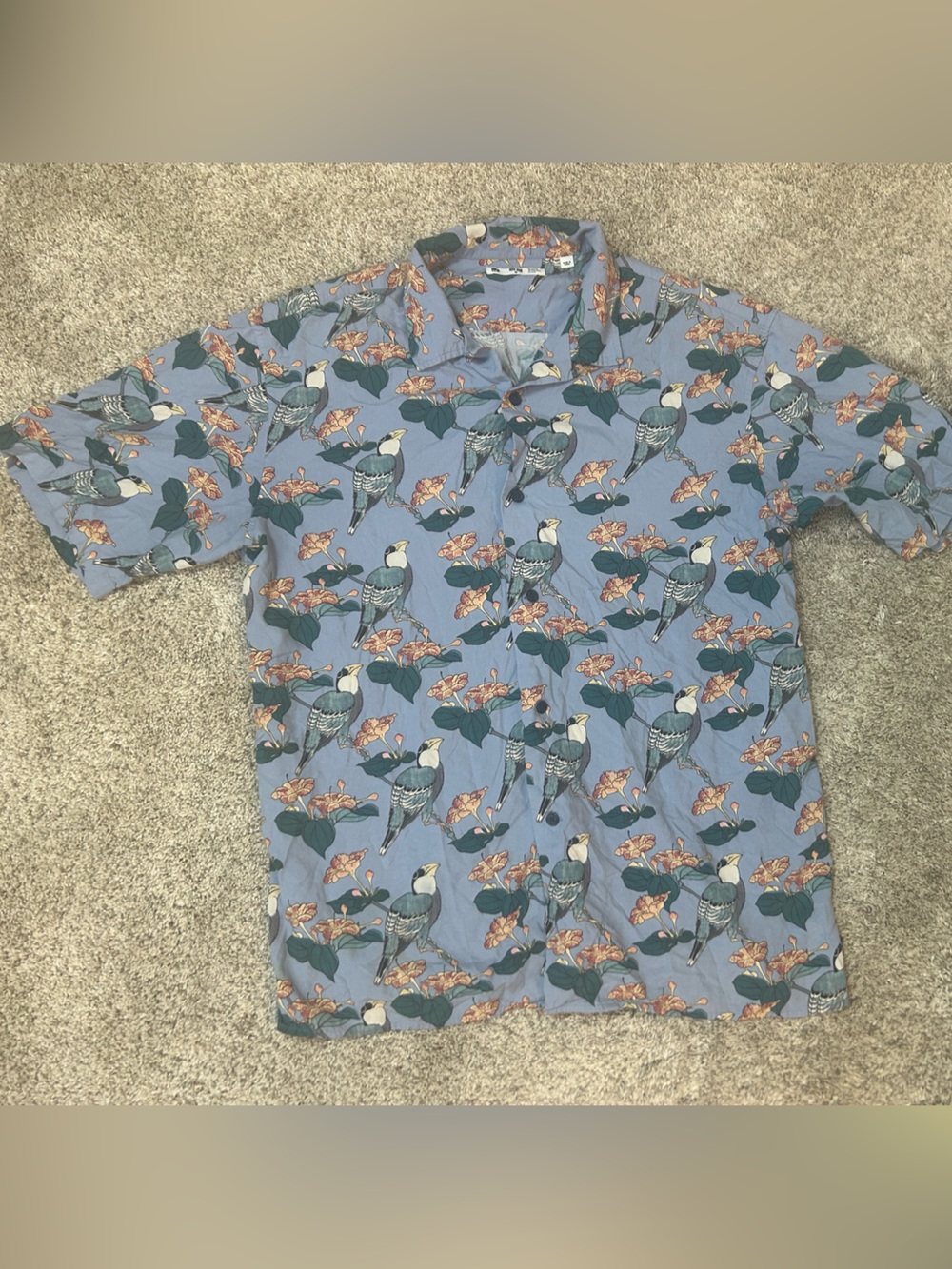 Uniqlo x Museum of Fine Arts Boston MFA Japanese Floral Bird Camp Shirt M